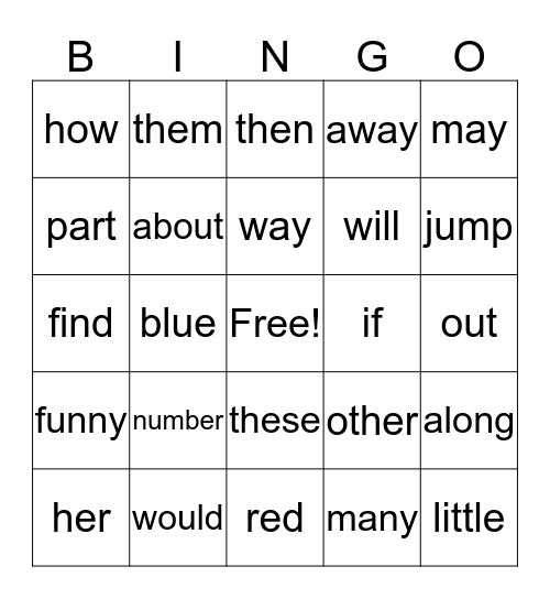 First Grade Bingo #3 Bingo Card