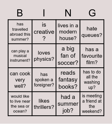 First class Bingo Card