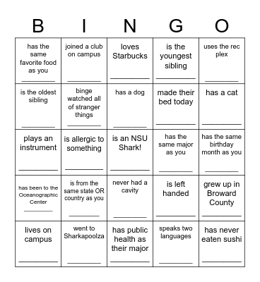 UNIV 1000 BINGO, find someone who.... Bingo Card