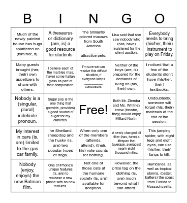 Indefinite Pronoun Bingo Card