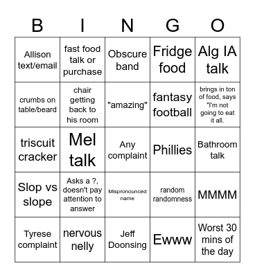 Fritchmingo Bingo Card