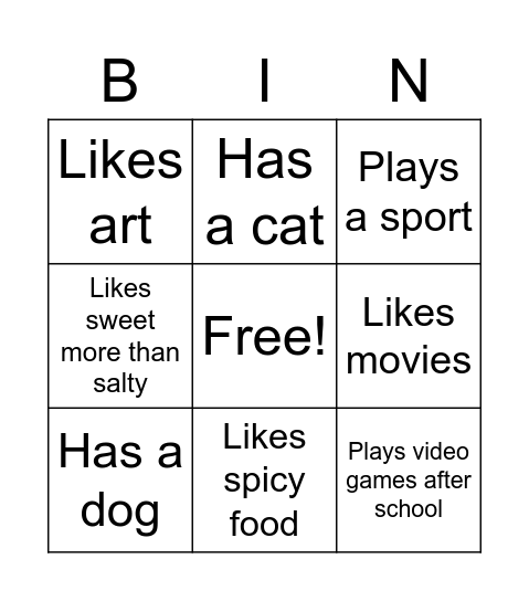 Get to Know Your Classmates! Bingo Card