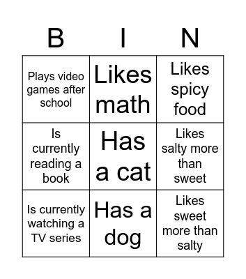 Get to Know Your Classmates Bingo Card