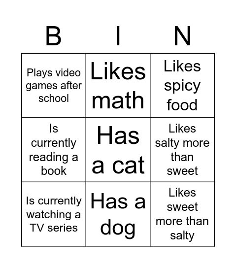 Get to Know Your Classmates Bingo Card