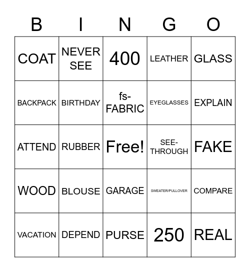 SN Unit 7.4 Vocabs Bingo Card