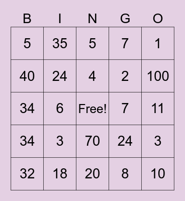 Number Bingo Card