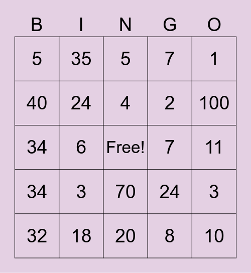 Number Bingo Card