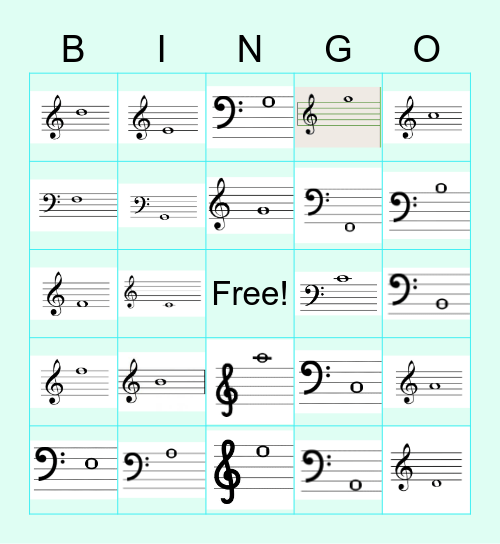 Treble and Bass Clef Bingo! Bingo Card