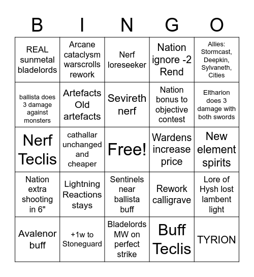 Lumineth battletome 2022 Bingo Card