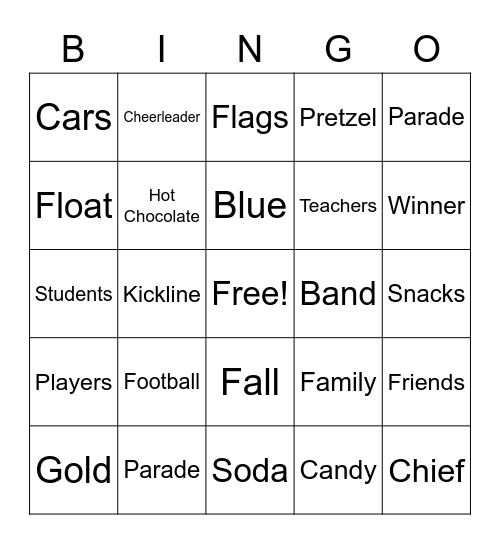 Homecoming Bingo Card