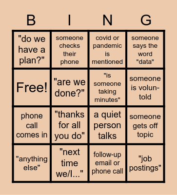 STAFF MEETING Bingo Card