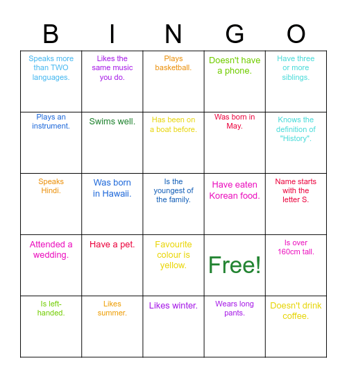 Find someone who... Bingo Card