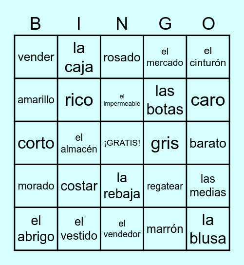 La ropa Bingo Card