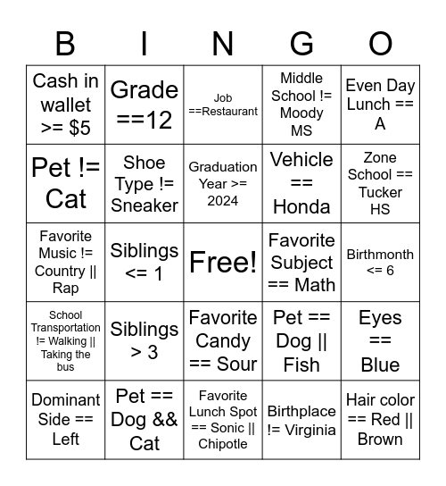 Untitled Bingo Card