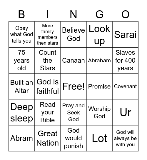 God's Covenant with Abram Bingo Card