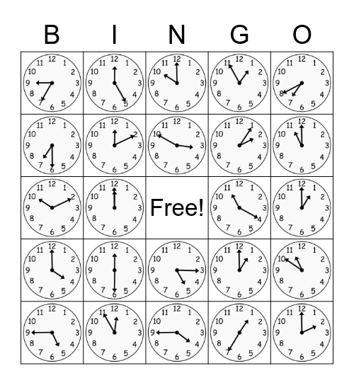 Clock Bingo Card