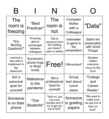 Professional Development Day 10-10-22 Bingo Card