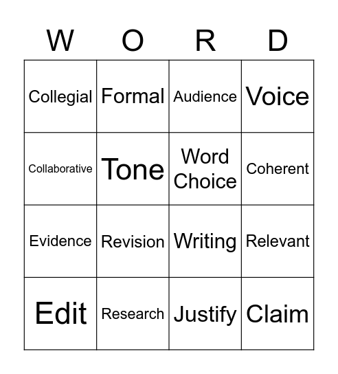 Vocab Bingo Card