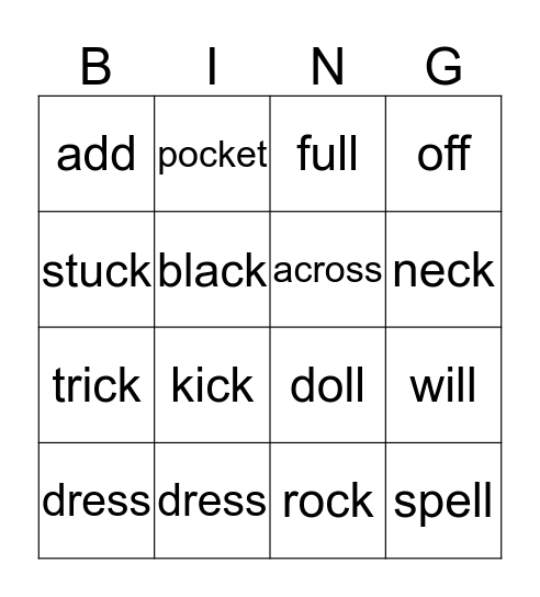 Spelling Bingo Card