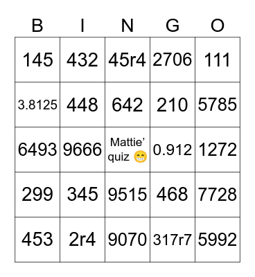 Maths bingo ! Bingo Card