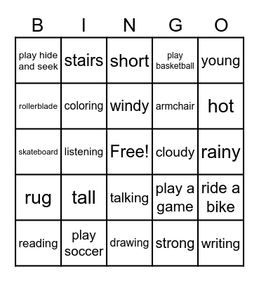 English Bingo Card