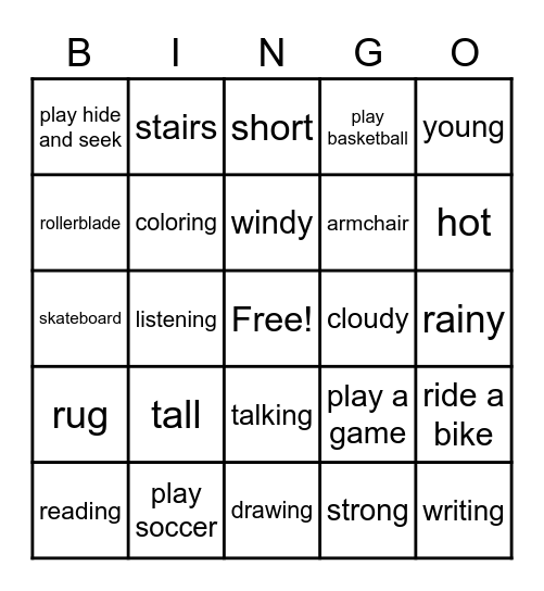 English Bingo Card