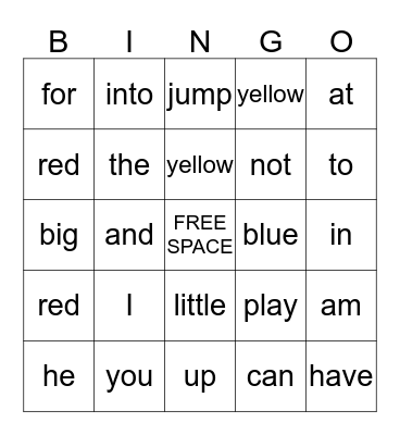 Quarter 1 Sight Words Bingo Card