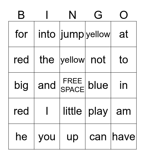 Quarter 1 Sight Words Bingo Card