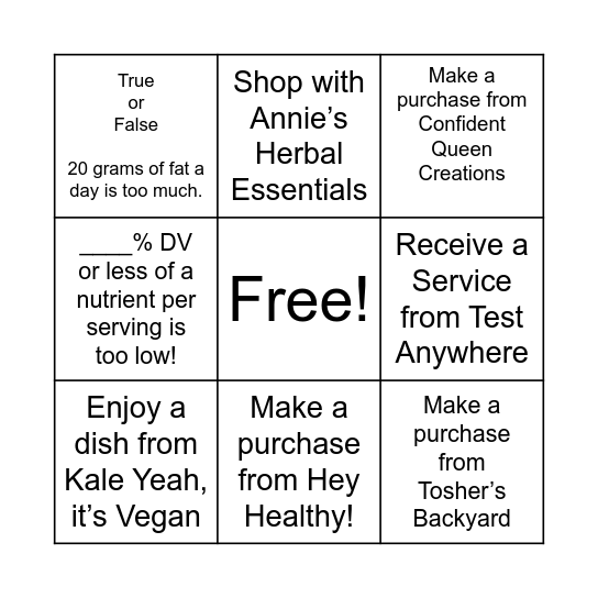 HEY HEALTHY WELLNESS FAIR Bingo Card