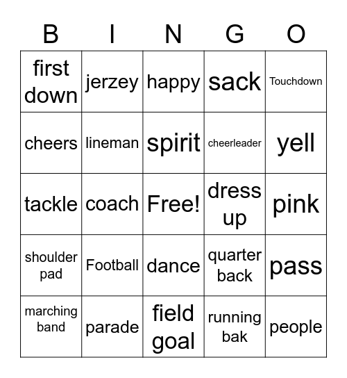 Homecoming BINGO Card