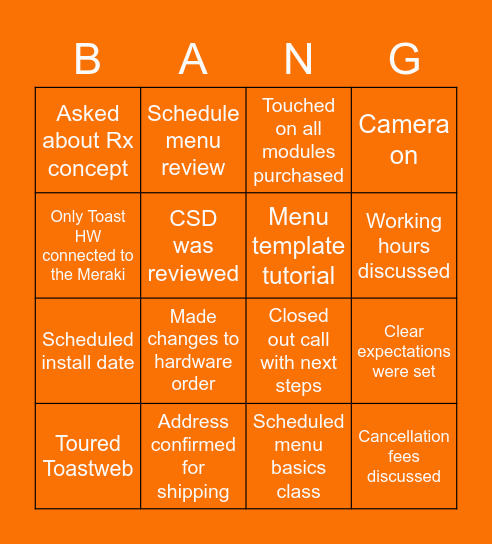 Kickoff Call with a BANG! Bingo Card