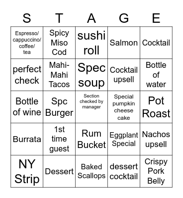 Stage House Bingo Card