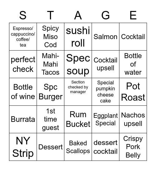 Stage House Bingo Card