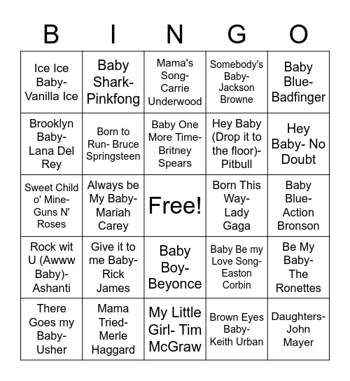 Baby Bingo Card