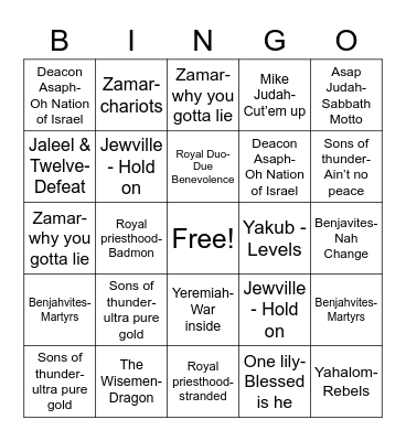 Musical Bingo Card