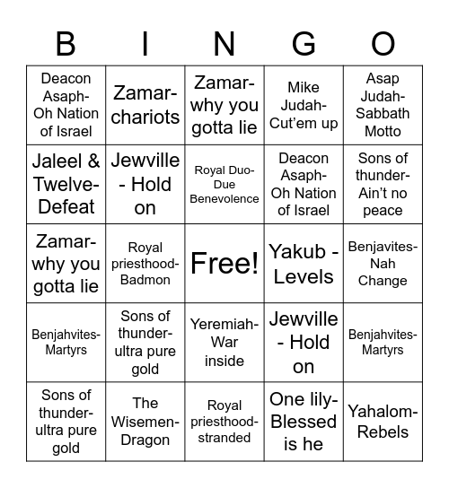 Musical Bingo Card