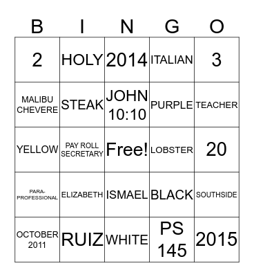 PASTORAL FAMILY  Bingo Card