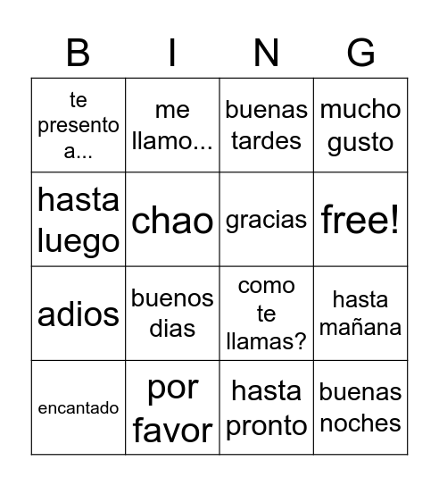 spanish 1 lesson 2 review Bingo Card