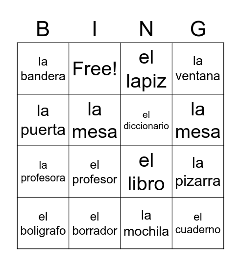 spanish 1 lesson 3 Bingo Card