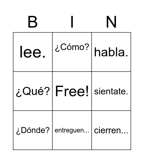 spanish 1 lesson 4 review Bingo Card