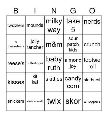 Sweet Bingo Card