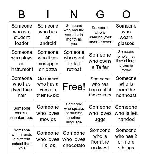 Large Group Bingo!! Bingo Card