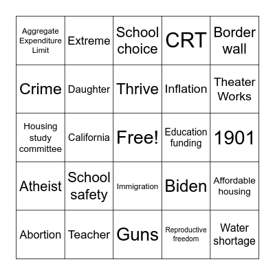 Debate Bingo Card
