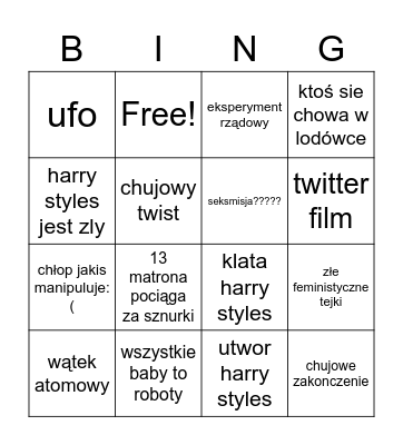 harry styles film Bingo Card