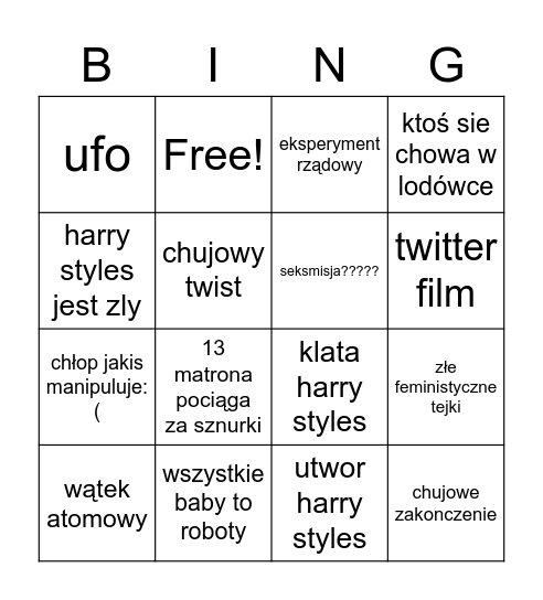 harry styles film Bingo Card