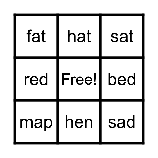 Short A and Short E Bingo Card