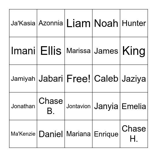 NAME BINGO Card