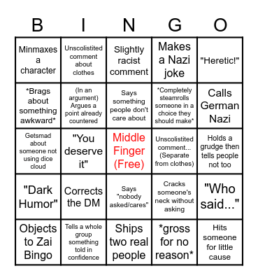 Zai Bingo Card