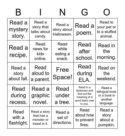 October Reading Challlenge Bingo Card