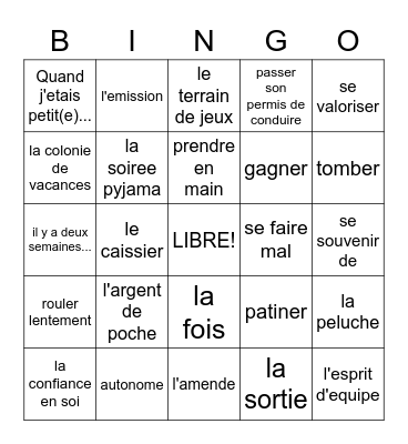 FRENCH 3 1B Bingo Card